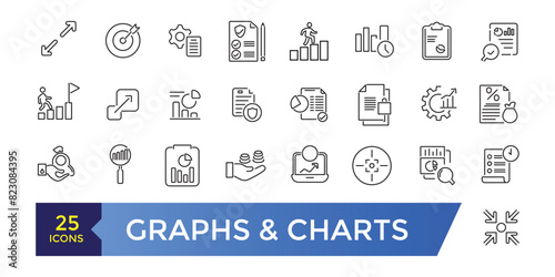 Financial Analytics Related Graph and Charts Vector Line Icons. Simple line art style icons pack. Editable UI and web stroke.