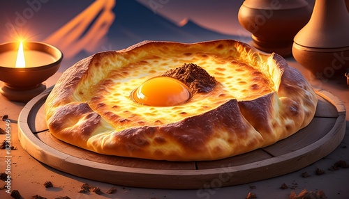 hachapuri with egg ai generated photo