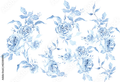 Wallpaper Mural Wedding bouquets set with tender blue roses flower and leaves. Torontodigital.ca
