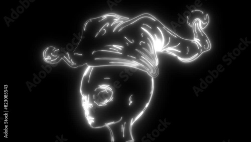 white silhouette of alien clown face on black background photo