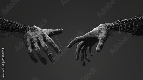 3D Effects: Apply 3D effects to the wire-frame hands and connecting lines to give them depth and a more realistic appearance. Shadows and highlights can enhance the 3D effect. Generative AI photo