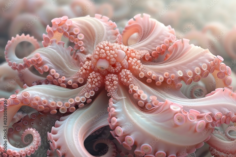 Abstract Render of an Octopus Tentacles in Soft Pink Hues for Artistic Use - Design for Posters, Cards, and Prints Abstract Render of an Octopus Tentacles in Soft Pink Hues for Artistic Use - Design for Posters, Cards, and Prints