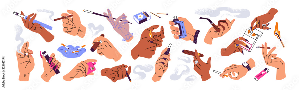 Bild auf Leinwand Hands with cigarettes set