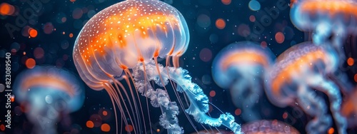 Solitary Orange Jellyfish Swimming in the Ocean - Vibrant 4K Wallpaper