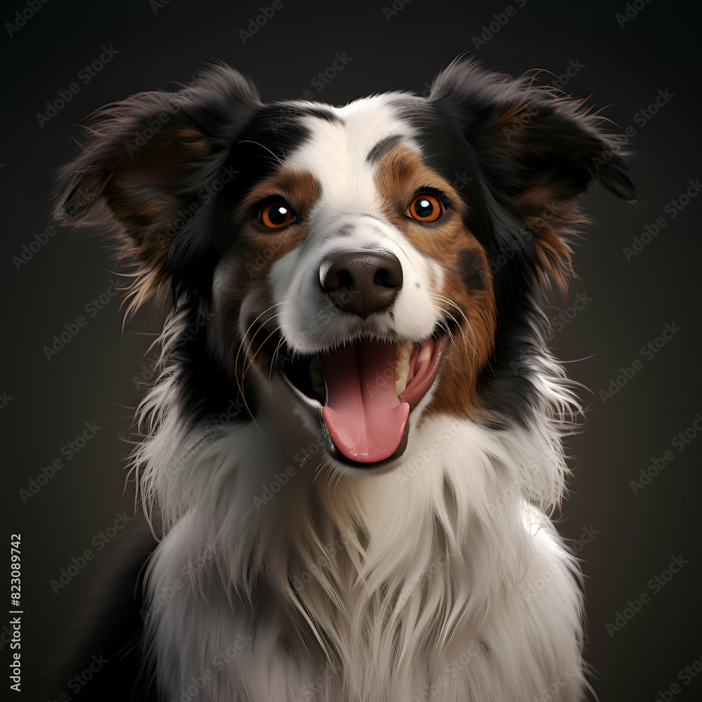 Portrait of a happy australian shepherd dog on a dark background