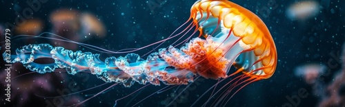 Solitary Orange Jellyfish Swimming in the Ocean - Vibrant 4K Wallpaper
