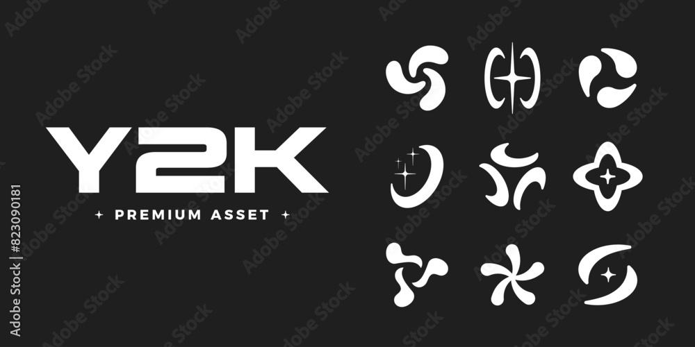 Y2K shapes set. Premium Y2K elements for posters, flyers, banners, social media, etc. 2000s vector shapes. Y2K graphic design. Trendy retro futuristic geometric forms. 00s aesthetics. Y2K shapes set. Premium Y2K elements for posters, flyers, banners, social media, etc. 2000s vector shapes. Y2K graphic design. Trendy retro futuristic geometric forms. 00s aesthetics.
