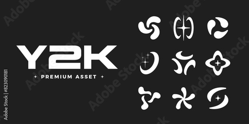 Y2K shapes set. Premium Y2K elements for posters, flyers, banners, social media, etc. 2000s vector shapes. Y2K graphic design. Trendy retro futuristic geometric forms. 00s aesthetics.