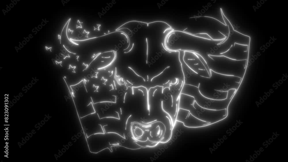 white silhouette of head of bull with american flag on black background white silhouette of head of bull with american flag on black background