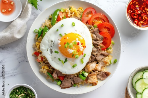 Fried rice with Sunny Side Up Egg Topping, Generative AI