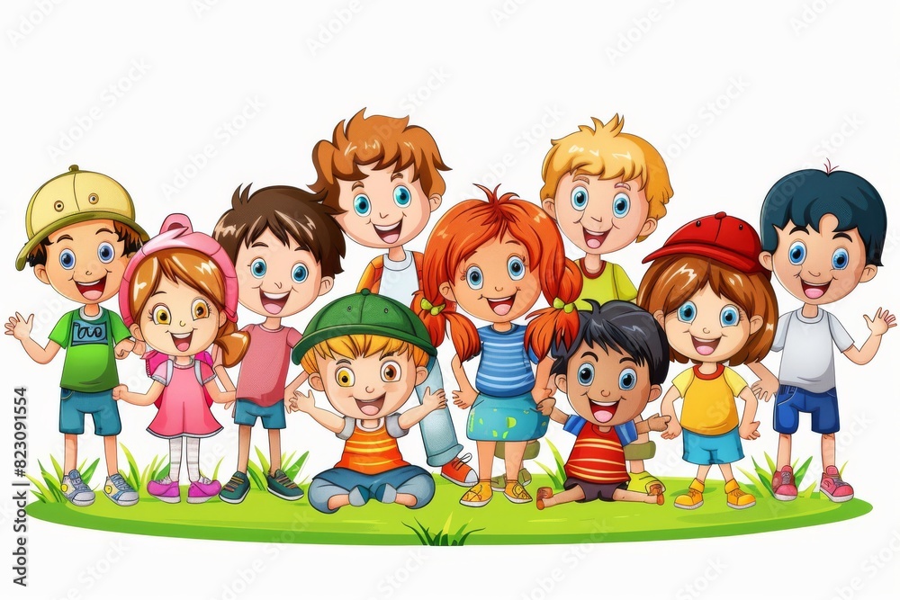 Happy children in the park illustration. Cartoon style. Isolated on white background. Happy children in the park illustration. Cartoon style. Isolated on white background.
