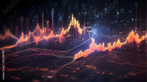 Financial crisis diagram stock market historical context. Data visualization with a dazzling glow indicator diagram. technology utilizing generative AI. photo