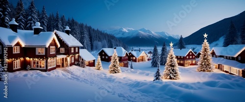 Christmas Scandinavian-inspired winter landscape with subtle hol photo