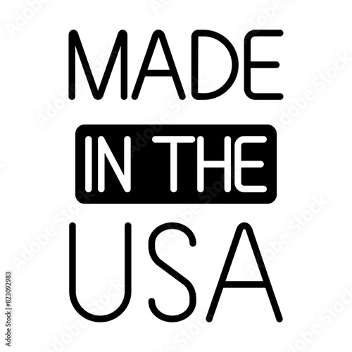 Made in the USA icon. Text design with bold lettering and red highlight. American manufacturing and product origin concept.