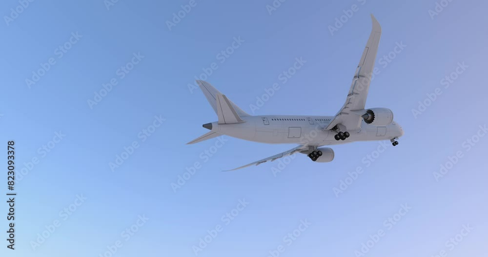 Modern airplane flying in the clear sky. 3D render. Modern airplane flying in the clear sky. 3D render.