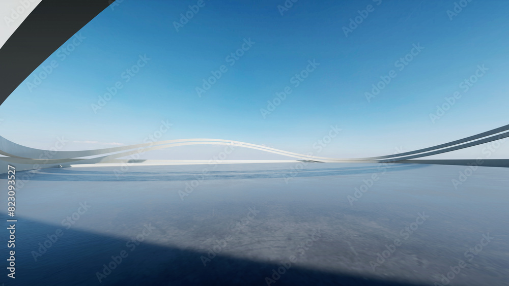 3d render of abstract futuristic architecture with concrete floor. 3d render of abstract futuristic architecture with concrete floor.