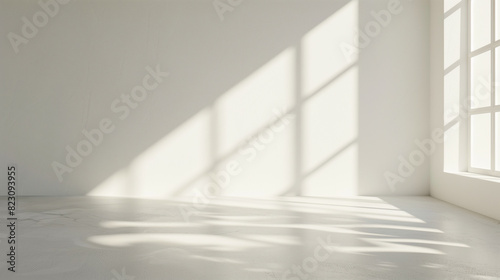 Bright sunlight casting shadows in a white room.