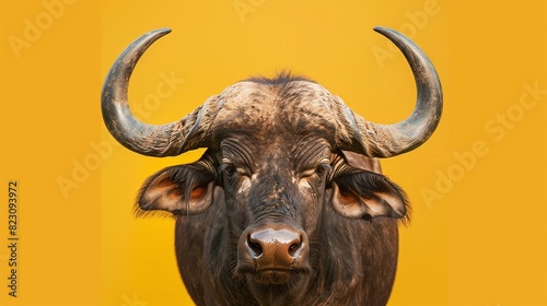 cape buffalo on yellow background