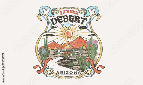 Arizona desert vibes graphic print for fashion and others. Mountain graphic print artwork for apparel, t shirt, sticker, poster, wallpaper and others.