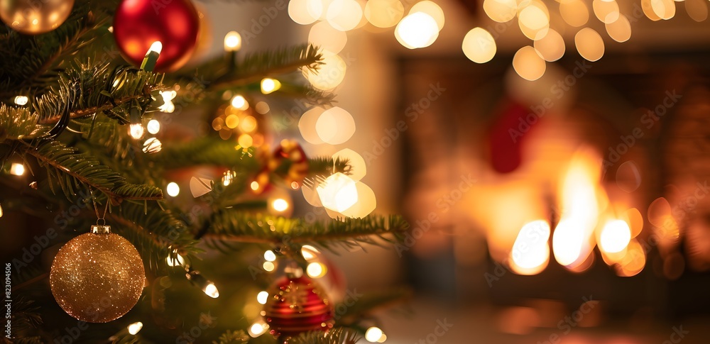 Close-up of Christmas Tree with Red and Golden Ornaments Close-up of Christmas Tree with Red and Golden Ornaments