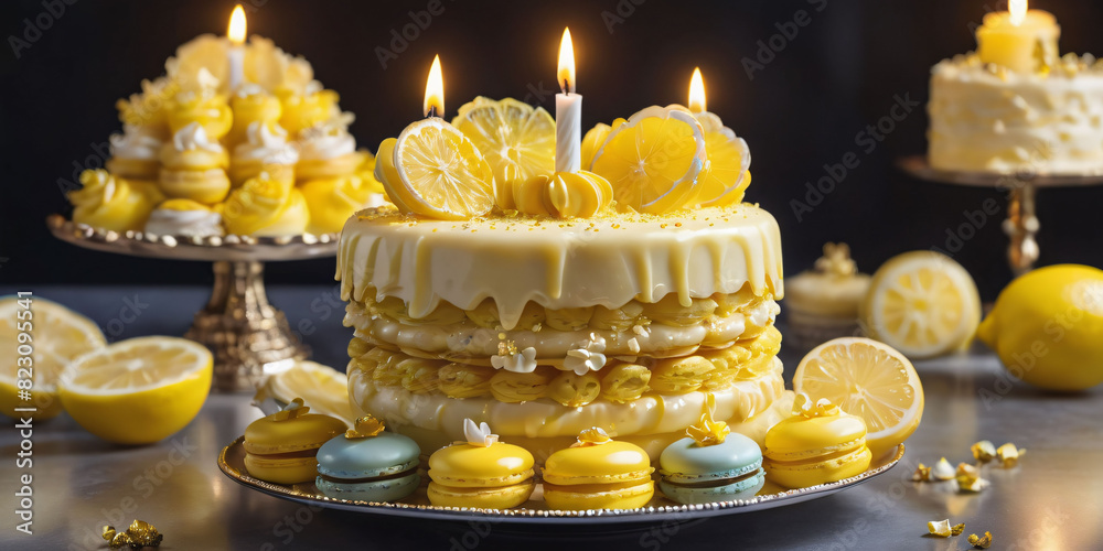 Symbols of birthday celebration:Lemon curd, buttercream rosettes ...