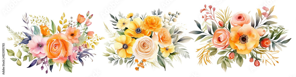 Fototapeta premium Watercolor flower plants png element set on transparent background