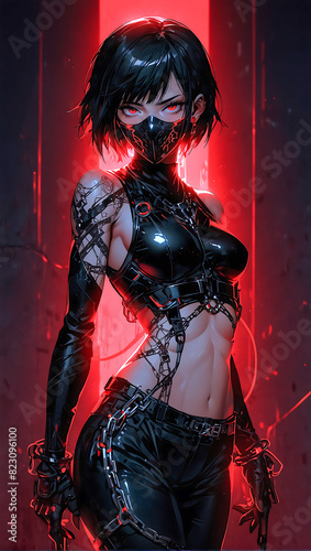 Portrait of an anime style cyberpunk female ninja warrior on a dark moody and atmospheric background © The A.I Studio