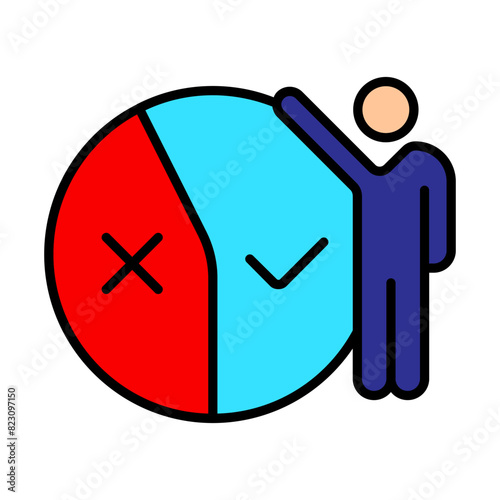 Diagram with exit poll icon. Elections, analysis, evote, check stamps, voting, candidate, voter, polling station, president, parliament, electronic voting, debate, election campaign.