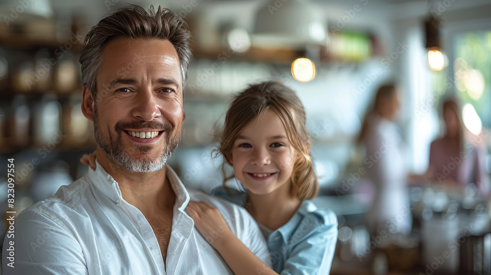 A smiling man from a life insurance company with a happy family, generative ai A smiling man from a life insurance company with a happy family, generative ai