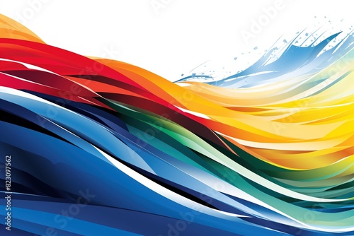 Olympic colors and lines, background. An abstract colorful curly line highlighted on a white background, a sports concept, a frame with colorful stripes, a place to copy your text.