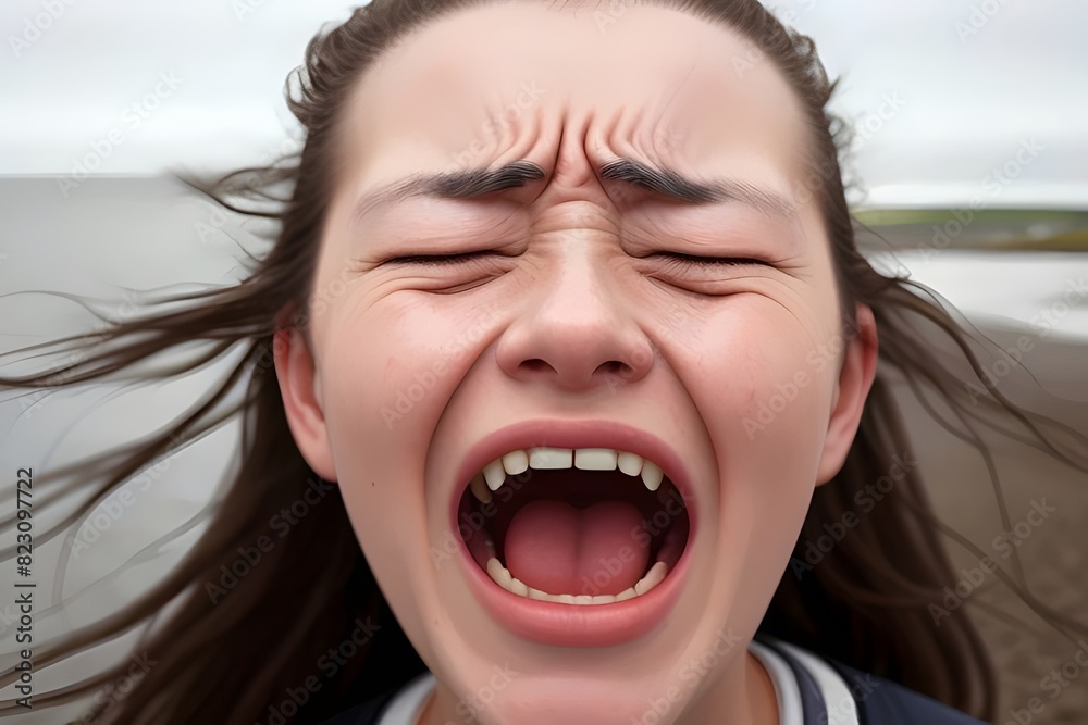 a pretty young woman screaming in pain, sad, depressed, on a cold beach, ocean, Distressed, Anguished, Emotional, Heartbroken, Tearful, Desolate, Melancholy, Lonely, Solitary, Gloomy, depression a pretty young woman screaming in pain, sad, depressed, on a cold beach, ocean, Distressed, Anguished, Emotional, Heartbroken, Tearful, Desolate, Melancholy, Lonely, Solitary, Gloomy, depression