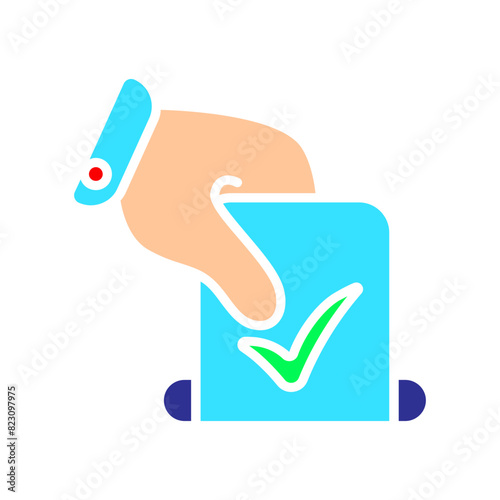 Bulletin with tick and cross icon. Elections, analysis, evote, check stamps, voting, candidate, voter, polling station, president, parliament, electronic voting, debate, election campaign.