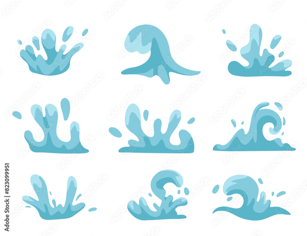 Blue Waves Set. Ocean storm round wave. Vector illustration EPS10 Blue Waves Set. Ocean storm round wave. Vector illustration EPS10