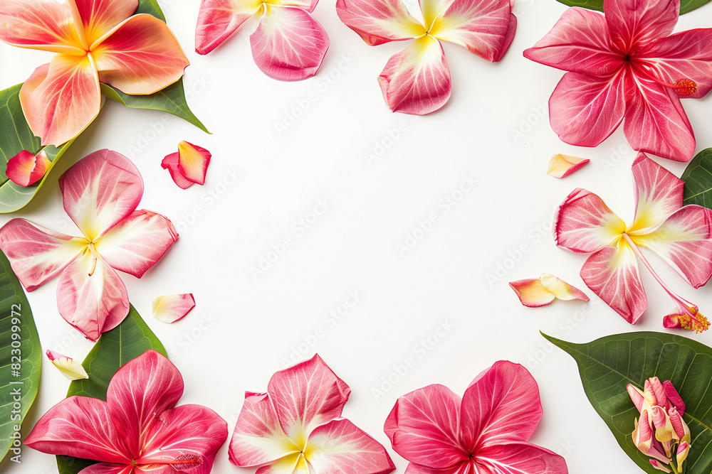 Obraz premium A white background with a pink and yellow flower arrangement