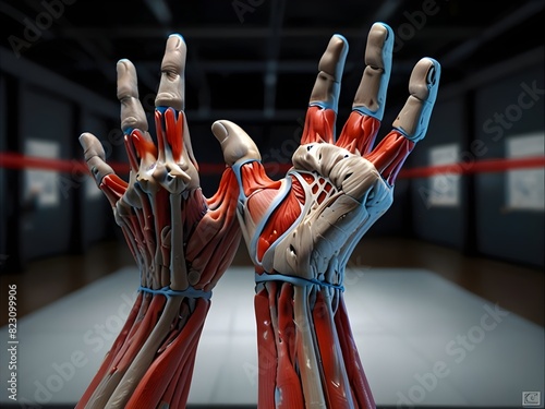 An immersive 360-degree panorama of the muscles of the hand, including the intrinsic and extrinsic muscles, showcasing their photo