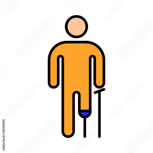 Prosthetic leg icon. Trauma, disabled person, people with disabilities, stump, accident, medicine, amputation, ableism, handicapped, wheelchair, Disability Rights Movement.