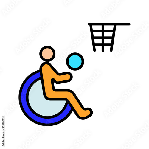 Disability sport line icon. Person in wheelchair, accessibility, reserved parking, mobility aid, inclusive, Paralympics, handicap spot, support, special needs.