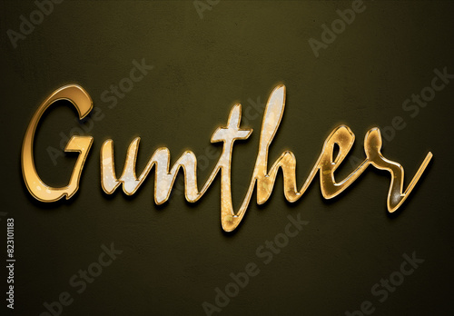 Old gold text effect of German name Gunther with 3D glossy style Mockup	 photo
