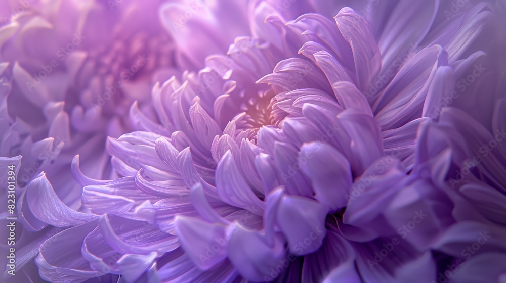 The soft, fuzzy texture of a purple chrysanthemum is highlighted in close-up.