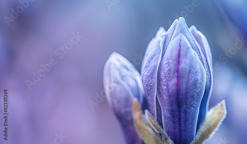 Delicate Flower Bud in Monochrome Blue and Purple