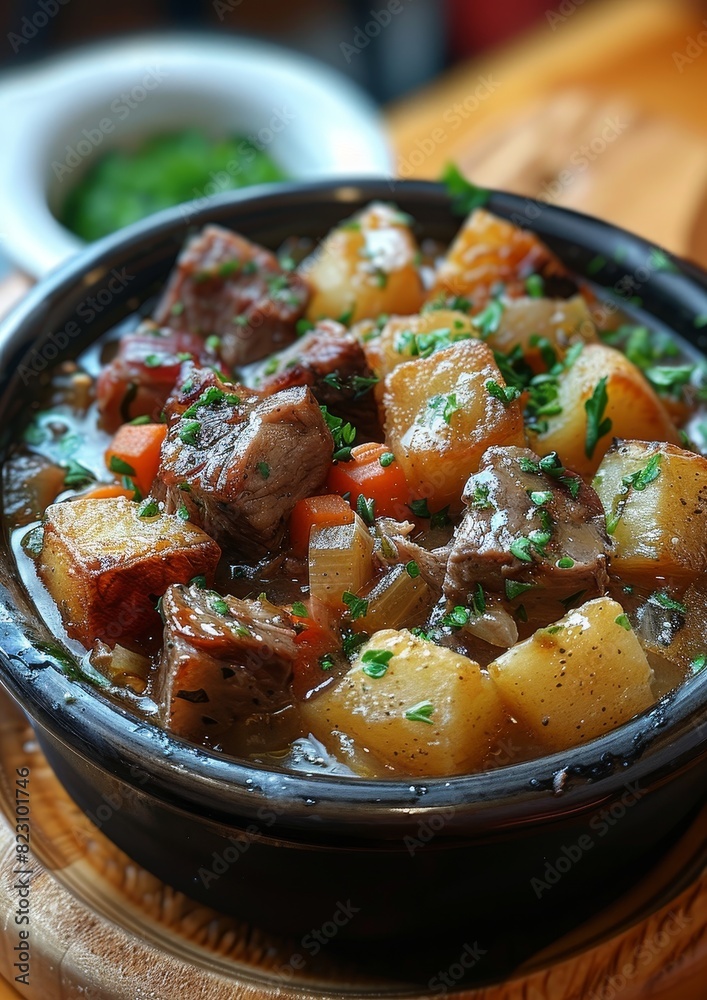Eintopf - Hearty stew with meat, vegetables, and potatoes in a thick broth. Eintopf - Hearty stew with meat, vegetables, and potatoes in a thick broth.