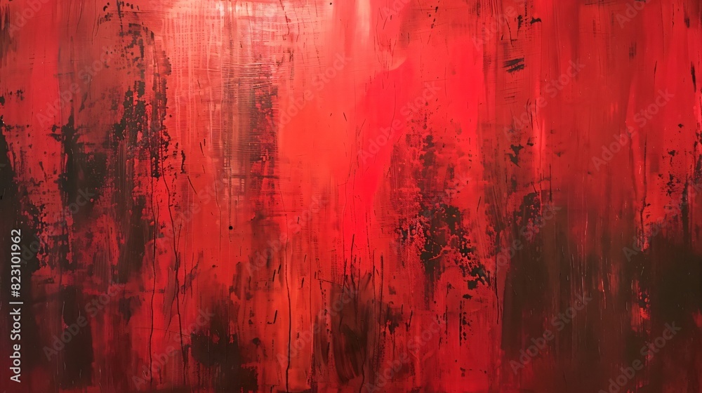 An abstract painting with red and black colors on a wall An abstract painting with red and black colors on a wall