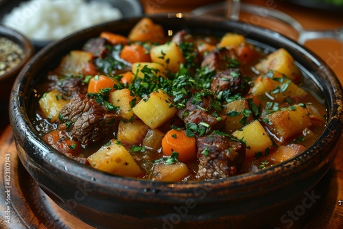 Eintopf - Hearty stew with meat, vegetables, and potatoes in a thick broth.