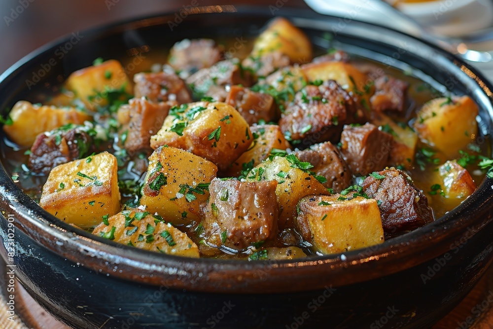 Eintopf - Hearty stew with meat, vegetables, and potatoes in a thick broth. Eintopf - Hearty stew with meat, vegetables, and potatoes in a thick broth.