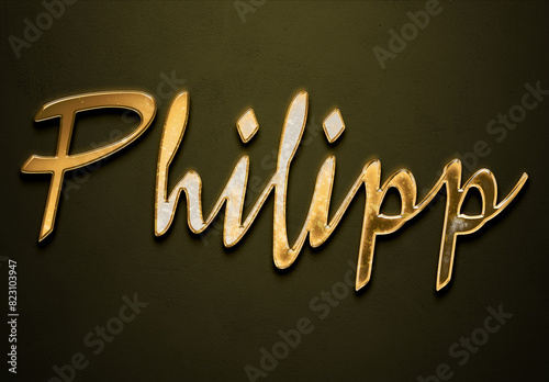 Old gold text effect of German name Philipp with 3D glossy style Mockup	 photo