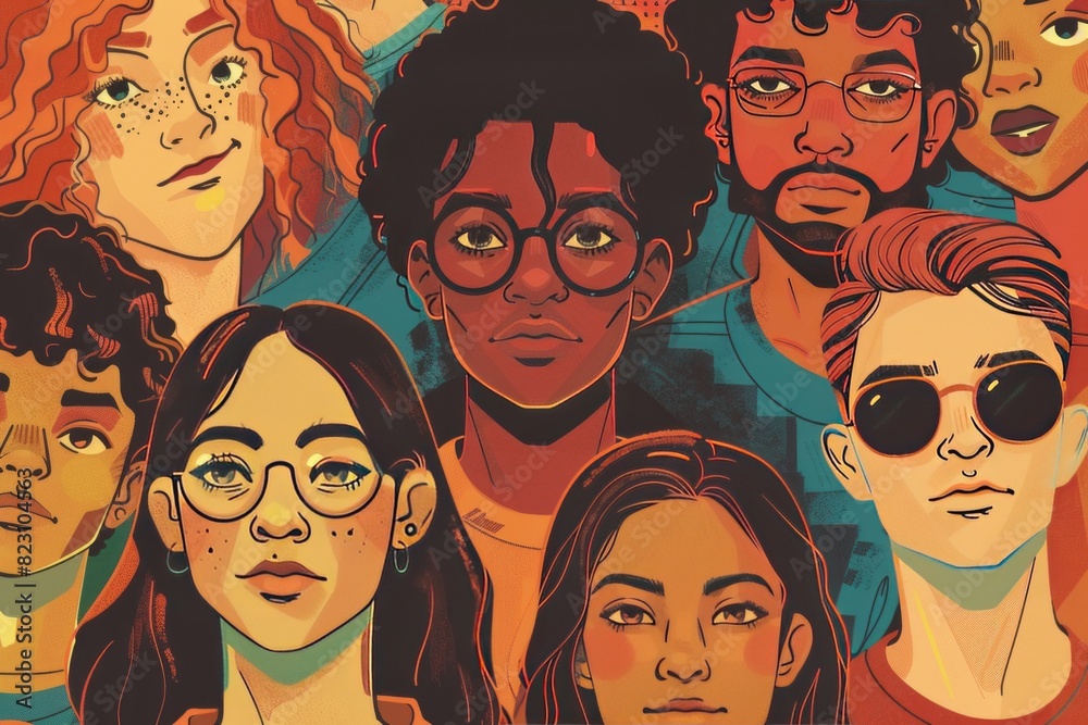 illustration of a group of diverse young people, diversity, inclusion, LGBTQ , non-binary
illustration of a group of diverse young people, diversity, inclusion, LGBTQ , non-binary