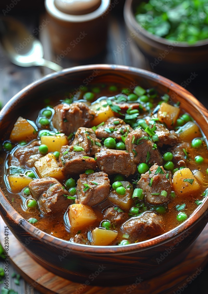 Eintopf - Hearty stew with meat, vegetables, and potatoes in a thick broth. Eintopf - Hearty stew with meat, vegetables, and potatoes in a thick broth.