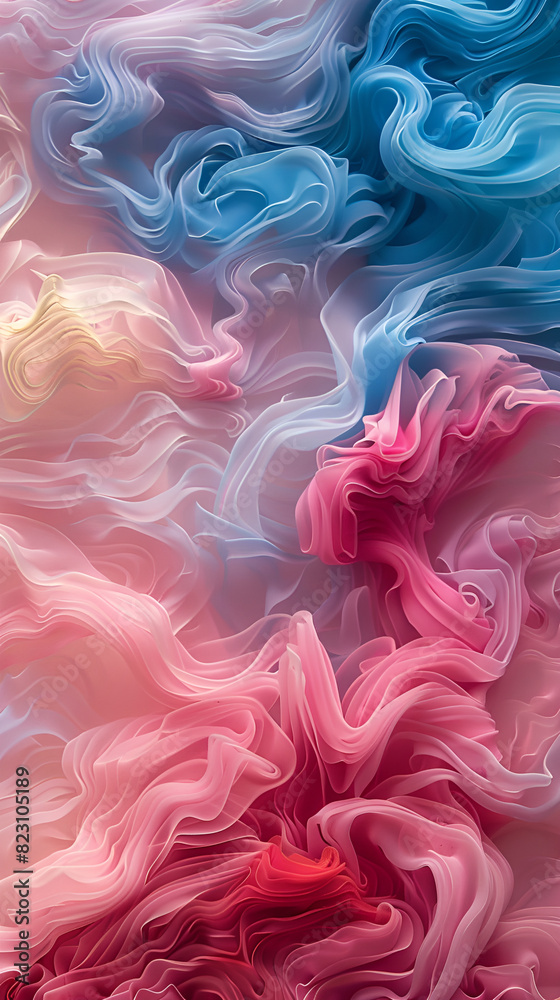Fototapeta premium Texture of a dreamy blend of pastel colors reminiscent of cotton candy swirling together to create a whimsical and playful pattern.