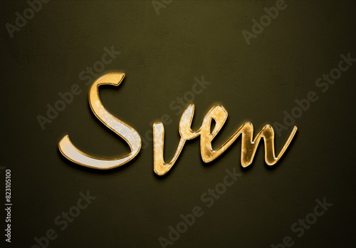 Old gold text effect of German name Sven with 3D glossy style Mockup	 photo