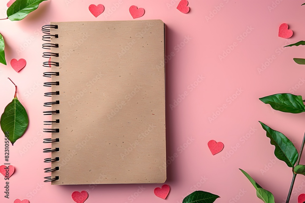 A notebook with a spiral cover and a bunch of hearts A notebook with a spiral cover and a bunch of hearts